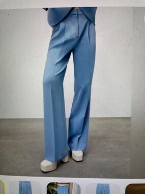 Zara powder blue High-pleated Waist Wide-Leg Trousers -like new
